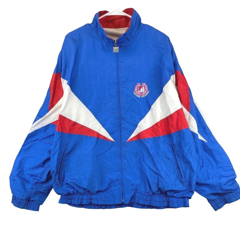Pro Celebrity Vintage Colorblock Windbreaker Jacket Mens XL Blue Red White 90s
